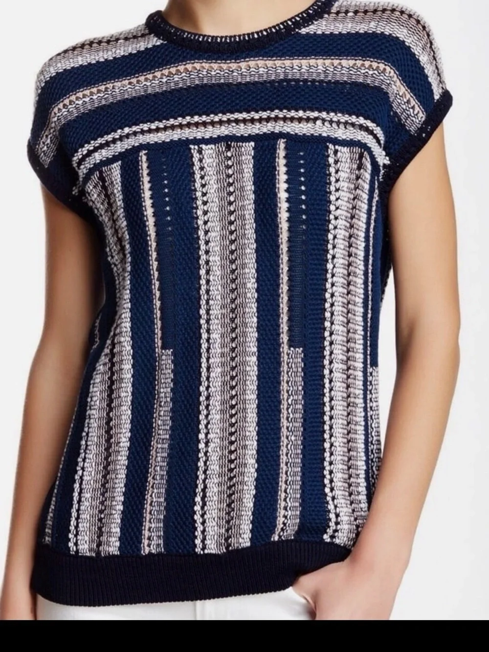 Tory Burch Navy Stripe Knit Sweater
